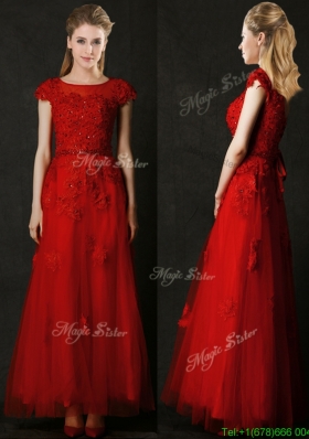 Elegant Empire Applique Red Mother Dresses  with Cap Sleeves