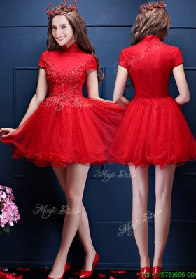 Most Popular  High Neck Short Sleeves  Mother Dresses with Appliques and Beading