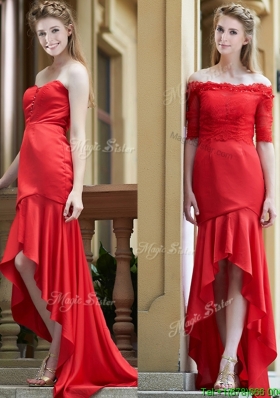 Exquisite Off the Shoulder Half Sleeves  Prom Dresses with Lace
