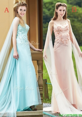 Modern Bateau Applique Decorated Bodice  Mother Dresses with Watteau Train