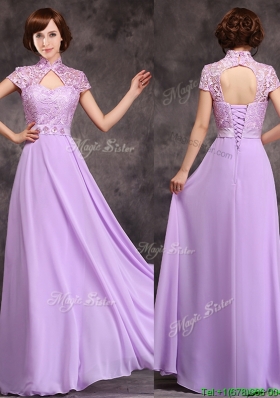 Most Popular High Neck Cap Sleeves Lavender Long Mother Dresses