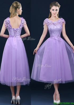 New Style Cap Sleeves Lavender Mother Dresses with Lace and Appliques