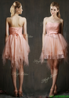 Popular Belted and Ruffled Short Prom Dresses in Watermelon Red