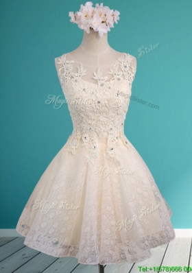 Sexy See Through Scoop Short Prom Dresses with Beading and Appliques