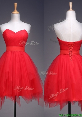 Wonderful Ruffled and Belted Short Prom Dresses in Red