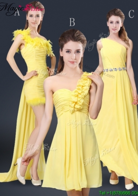 2016 Fashionable One Shoulder Bridesmaid Dresses in Yellow