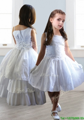 2016 Popular Asymmetrical Neckline Detachable Little Girl Pageant Dress with Appliques