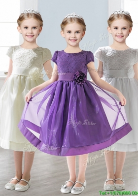 Wonderful Scoop Short Sleeves Little Girl Pageant Dress with Appliques and  Lace