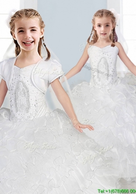 Affordable Spaghetti Straps Flower Girl Dress with Ruffled Layers and Embroidery