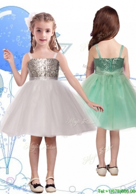 Wonderful Spaghetti Straps Flower Girl  Dress with Sequins and Sashes