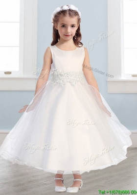 Lovely Scoop White A Line Flower Girl Dress in Appliques