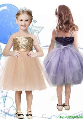 Perfect Spaghetti Straps Sashes and Sequins Flower Girl Dress in Champagne