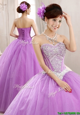 Hot Sale Lilac Really Puffy Tulle Quinceanera Dress with Beading