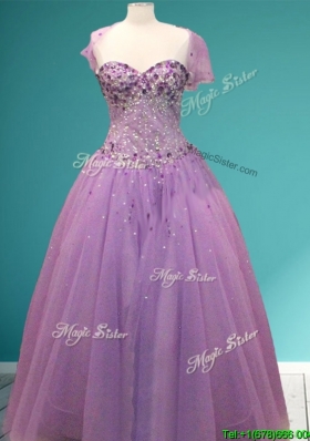 Beautiful Rhinestoned A Line Sweet 16 Gown in Lavender