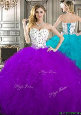 Best Beaded and Ruffled Quinceanera Dress in Purple and White