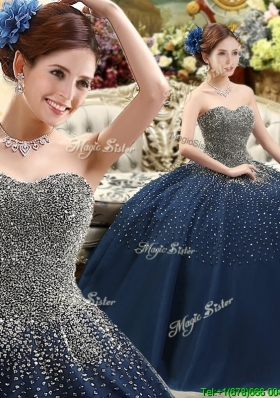 Classical Beaded Bodice Sweet 16 Quinceanera Gowns in Navy Blue