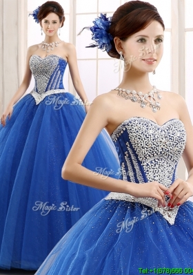 Elegant Beaded Bodice Really Puffy Sweet 16 Dress in Blue