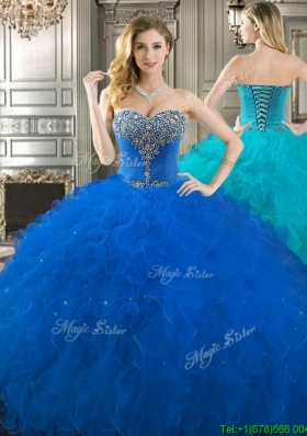 Popular Beaded Bodice and Ruffled Really Puffy Quinceanera Dress in Royal Blue