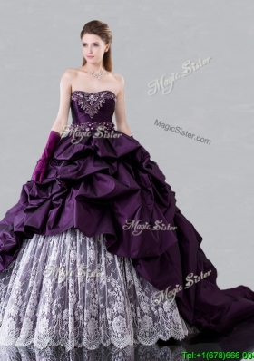 Pretty Brush Train Beaded and Bubble Sweet 16 Quinceanera Gowns in Taffeta and Lace