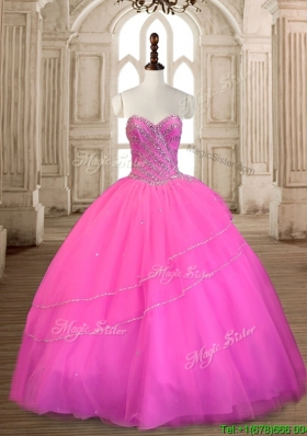 Wonderful Tulle Hot Pink Sweet 16 Dress with Beading