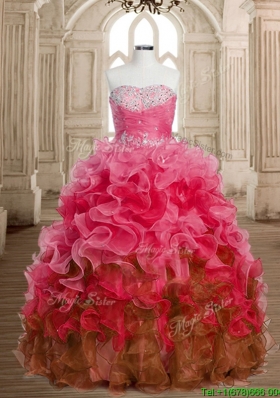 Perfect Big Puffy Beaded and Ruffles Quinceanera Dress in Multi Color