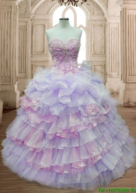 Pretty Lavender and Pink Quinceanera Dress with Ruffled Layers and Appliques