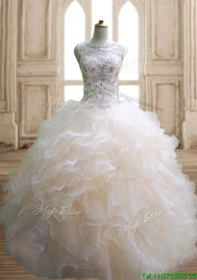 Best Scoop Beading and Ruffles Sweet 16 Dress in Champagne