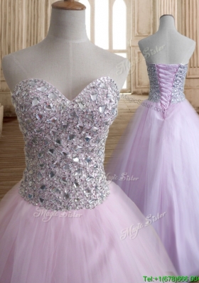 Discount Beaded Bodice Tulle Quinceanera Dress in Baby Pink