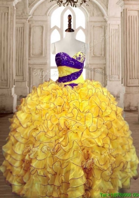 Pretty Ball Gown Yellow Quinceanera Dress with Beading and Ruffles