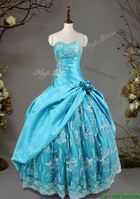 Luxurious Hand Made Flowers and Laced Quinceanera Dress in Baby Blue