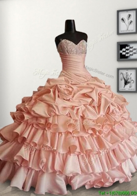 Modest Peach Sweet 16 Dress with Beading and Ruffled Layers