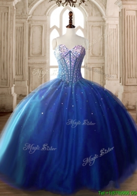 Discount Royal Blue Tulle Sweet 16 Dress with Beading