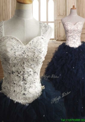 Modest Straps Organza Sweet 16 Dress with Beading and Ruffles
