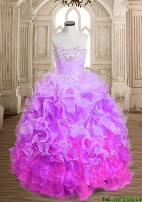 Most Popular Beaded and Ruffled Colorful Quinceanera Dress in Organza