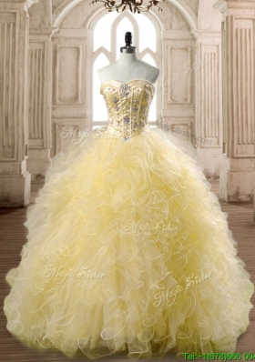 Perfect Beaded and Ruffled Tulle Quinceanera Dress in Yellow