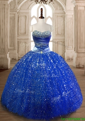 Cheap Beaded Royal Blue Quinceanera Dress in Sequins