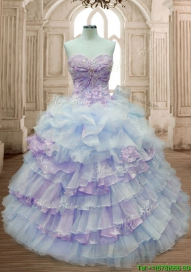 Elegant Big Puffy Ruffled Layers and Appliques Quinceanera Dress in Organza