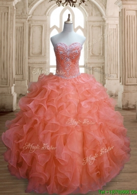 Elegant Orange Red Sweet 16 Dress with Beading and Ruffles