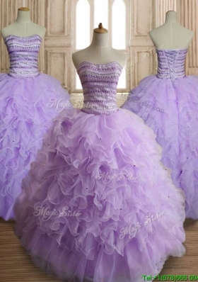 Exclusive Beaded and Ruffled Big Puffy Quinceanera Dress in Lavender