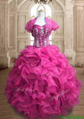 Lovely Hot Pink Big Puffy Quinceanera Dress with Beading and Ruffles