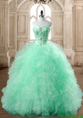 Popular Big Puffy Apple Green Quinceanera Dress with Beading and Ruffles