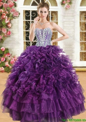 Latest Purple Big Puffy Quinceanera Dress with Beading and Ruffles