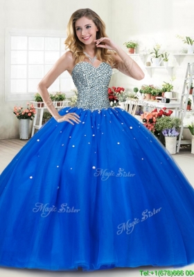 Luxurious Beaded Bodice Royal Blue Quinceanera Dress in Tulle