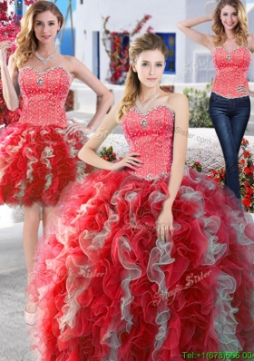 Modest Organza Detachable Quinceanera Dresses with Beading and Ruffles