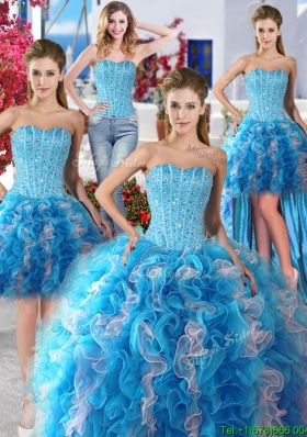 Romantic Beaded and Ruffled Detachable Quinceanera Dresses in Organza