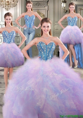 Perfect Big Puffy Rainbow Detachable Quinceanera Dresses with Beading and Ruffles