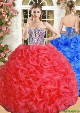 Luxurious Red Big Puffy Quinceanera Dress with Beading and Ruffles