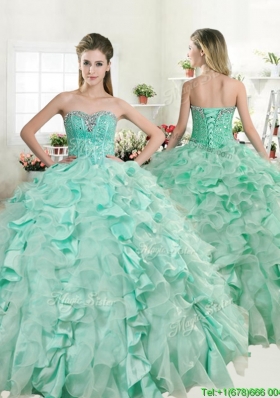 Best Apple Green Quinceanera Dress with Beading and Ruffles for Spring