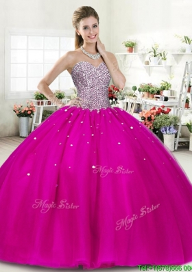 Wonderful Fuchsia Big Puffy Quinceanera Dress with Beading for Spring