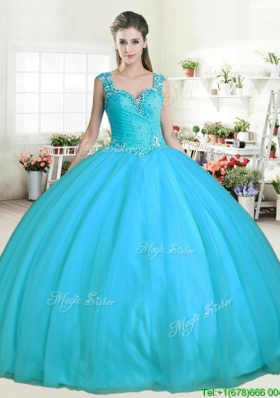 Affordable Aqua Blue Tulle Quinceanera Dress with Beading